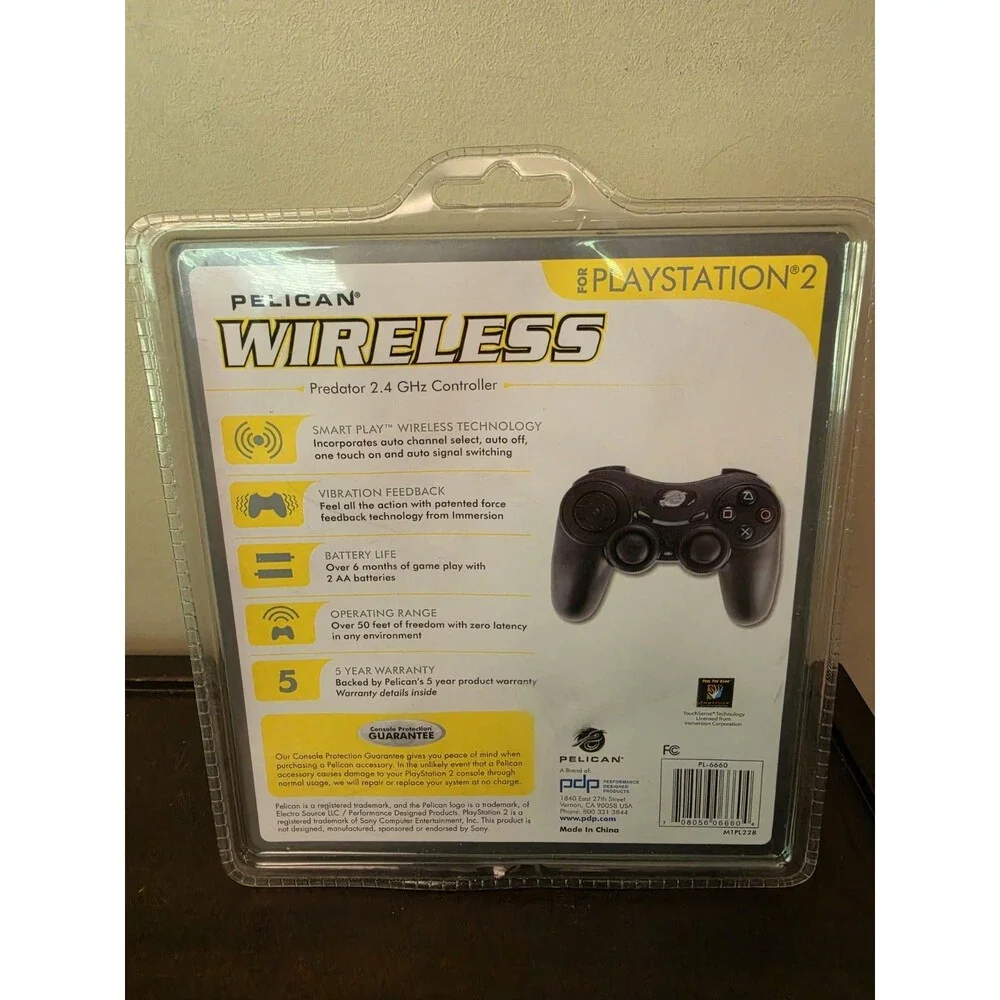 Pelican Predator Playstation 2 PS2 Wireless Controller w/ Dongle Black NEW!